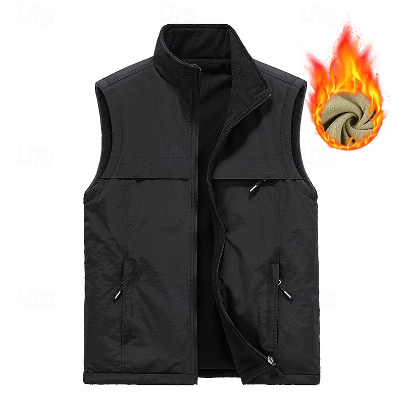 Men's Hiking Vest Hiking Fleece Vest Sleeveless Vest Outdoor Thermal Warm Fleece Lining Comfortable Winter Multiple Pockets Polyester Black Army Green Khaki Hunting Fishing Climbing 2025 - $31.99 –P9
