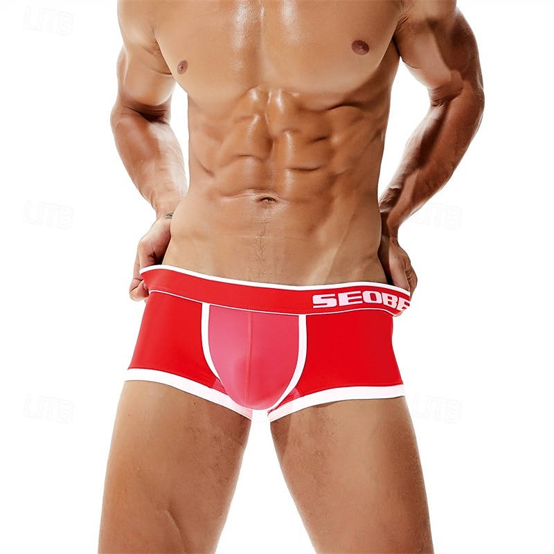 Herren 1 pc Unterwäsche Boxer Boxer-Shorts Patchwork Nylon Atmungsaktiv Weich Komfortabel Farbblock Buchstabe Mittlere Hüfthöhe Schwarz Rote 2025 - $10.49 –P10