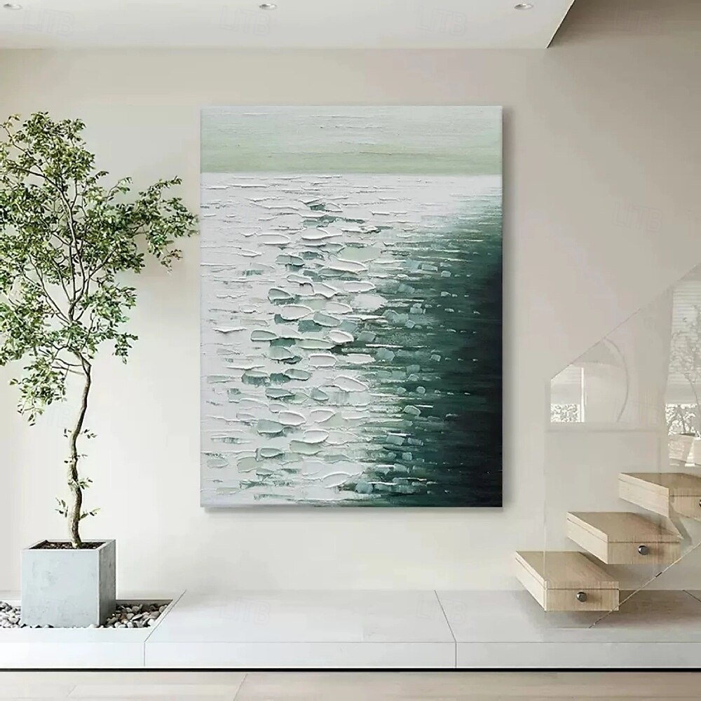 Abstract Green Wave Paintings On Canvas Large handmade Textured Ocean Wave Painting Blue and White Ocean Wave Art Coastal Wall Art oil painting on Canvas 3D Abstract Ocean Artwork Modern Home Decor 2025 - $125.99 –P6
