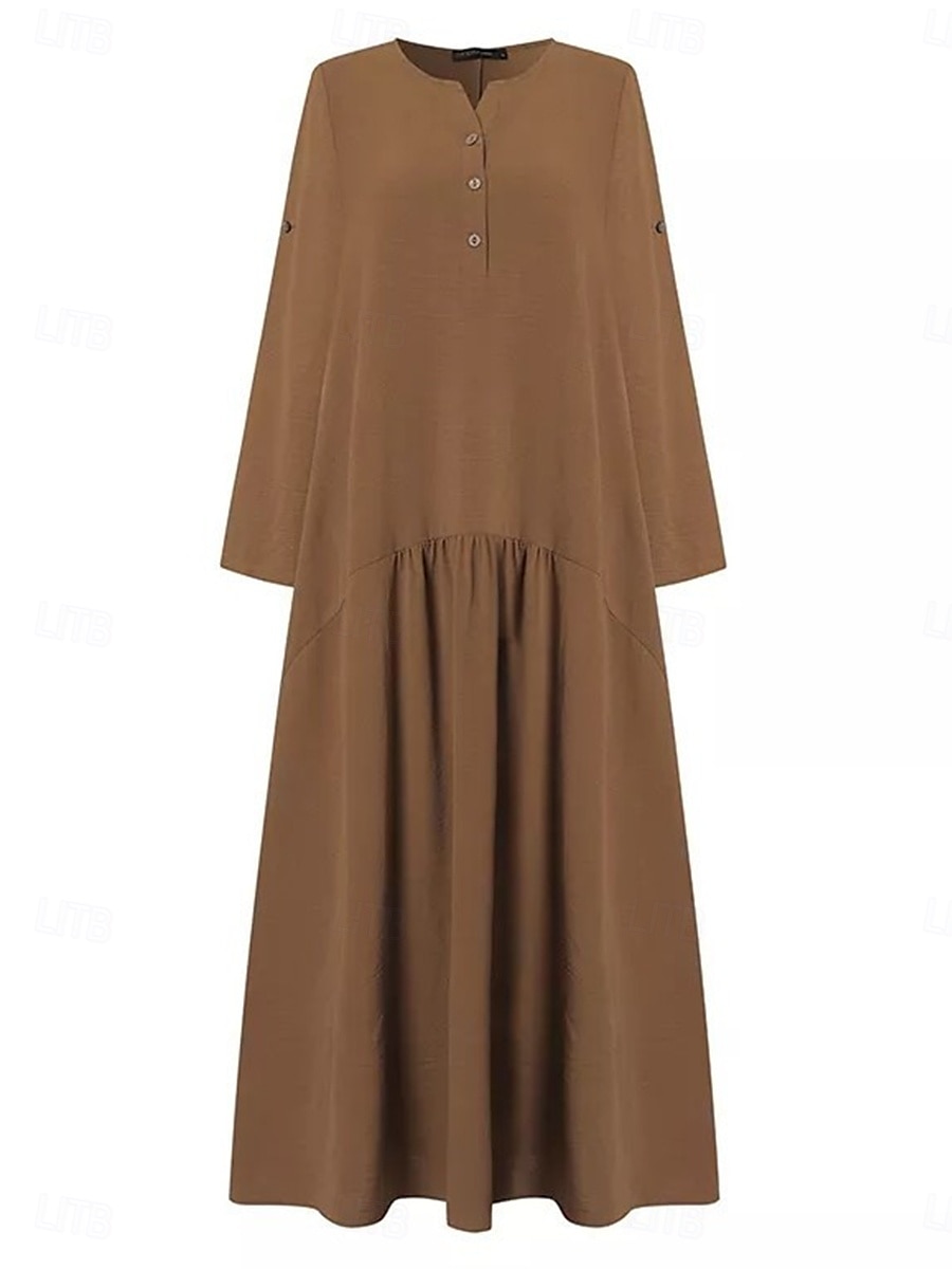 Dam ArmyGreen Marinblå Khaki grön Vår Höst Maxiklänning Linneinspirerade klänningar Elegant Mode Kontor Lös passning V-hals 2025 - $32.99 –P2