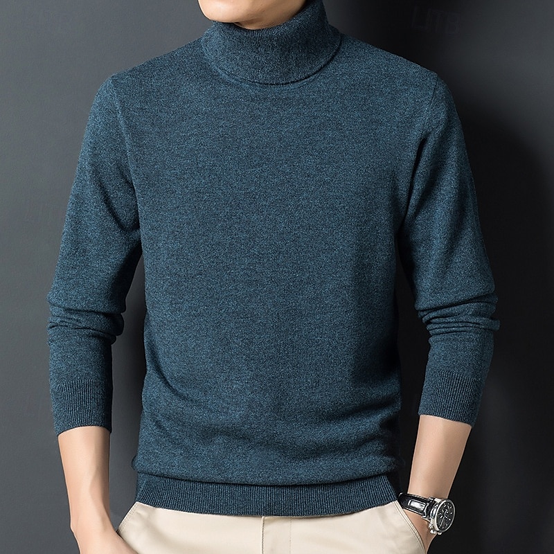 Men's 100% Wool Pullover Sweater Jumper Knit Solid Color Turtleneck Knitwear Elegant Christmas Outdoor Clothing Apparel Fall Winter Black Red S M L 2025 - $57.99 –P5