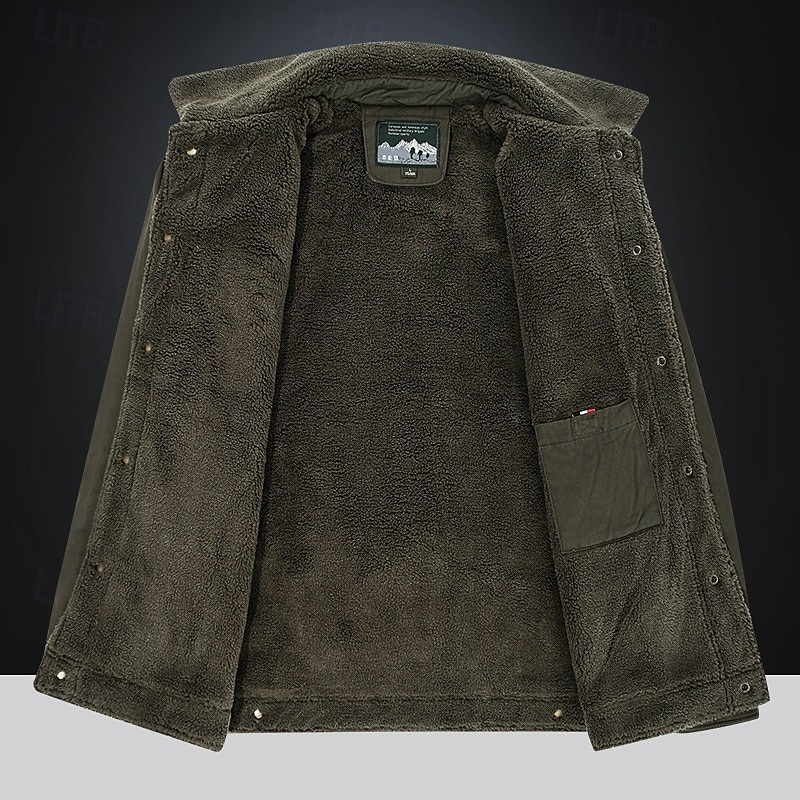 Men's Reindeer Print Embroidered Fleece Jacket Sherpa Hunting Jacket Work Cargo Jacket Turn-Down Collar Warm Winter Cotton Jacket Vintage Casual Going Out Coat Multi-Pockets 2025 - $52.99 –P3