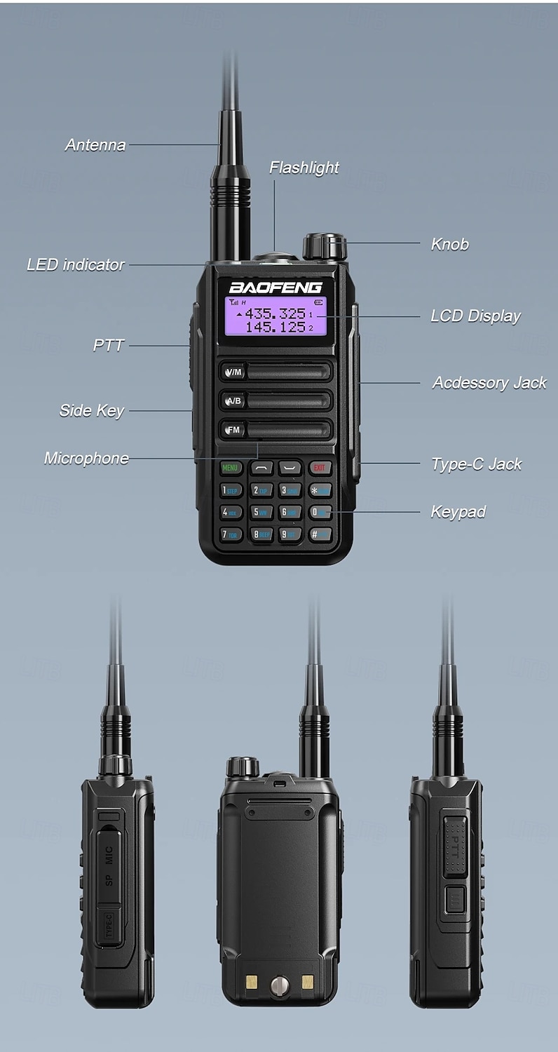 1PC Walkie-Talkie Tri Band Professional Hunting Ham Waterproof Long Range Type-C Charger VHF UHF Two Way Portable Radio 2025 - $95.99 –P10
