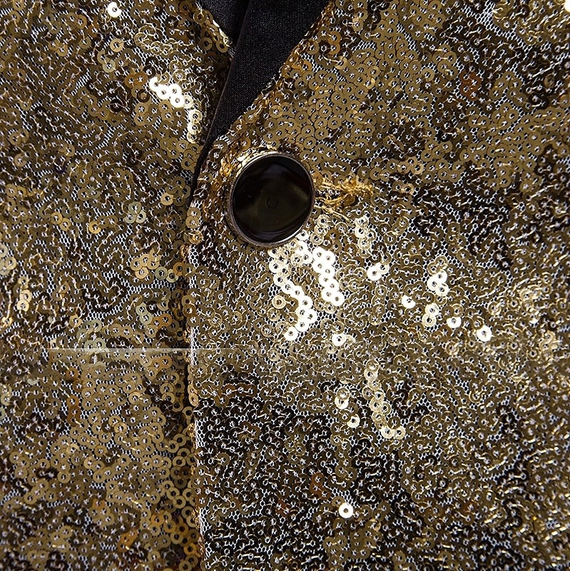 Men's Tuxedo Blazer Jacket Sequins Wedding Party Casual All Seasons Polyester Sequin Solid Colored Basic Single Breasted One-button Blazer Gold 2025 - $59.99 –P7