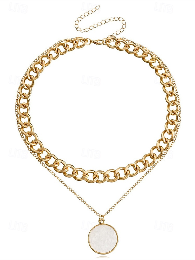 elegant lagerhalsband med guldkedja - runt hänge & chunky choker för kvinnor, perfekt för formella evenemang och fester 2025 - $9.99 –P9