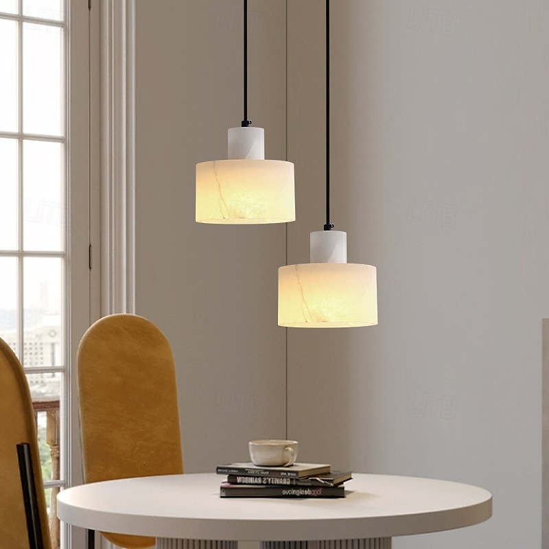lampada a sospensione creativa wabi-sabi in marmo alabastro altezza regolabile con base e27 lampada a sospensione 110-240v 14cm del 2025 a $279.99 –P2