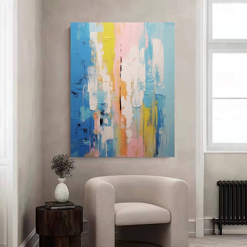 3d blauw abstract schilderij handgemaakte zonsondergang hedendaagse abstracte landschapsschilderij moderne perzik en roze landschapsschilderij wandkunst groot ingelijst canvas schilderij moderne 2025 - $116.99 –P10