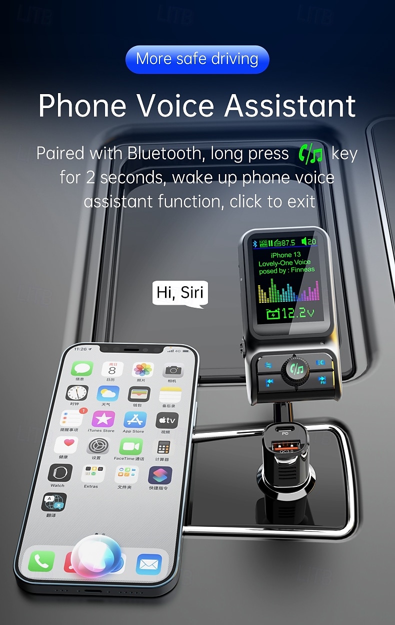 умное автомобильное зарядное устройство Bluetooth pd3.0 qc3.0 eq sound fm передатчик с цветным дисплеем aux автомобильный комплект windows bc85 2025 - $25.99 –P7
