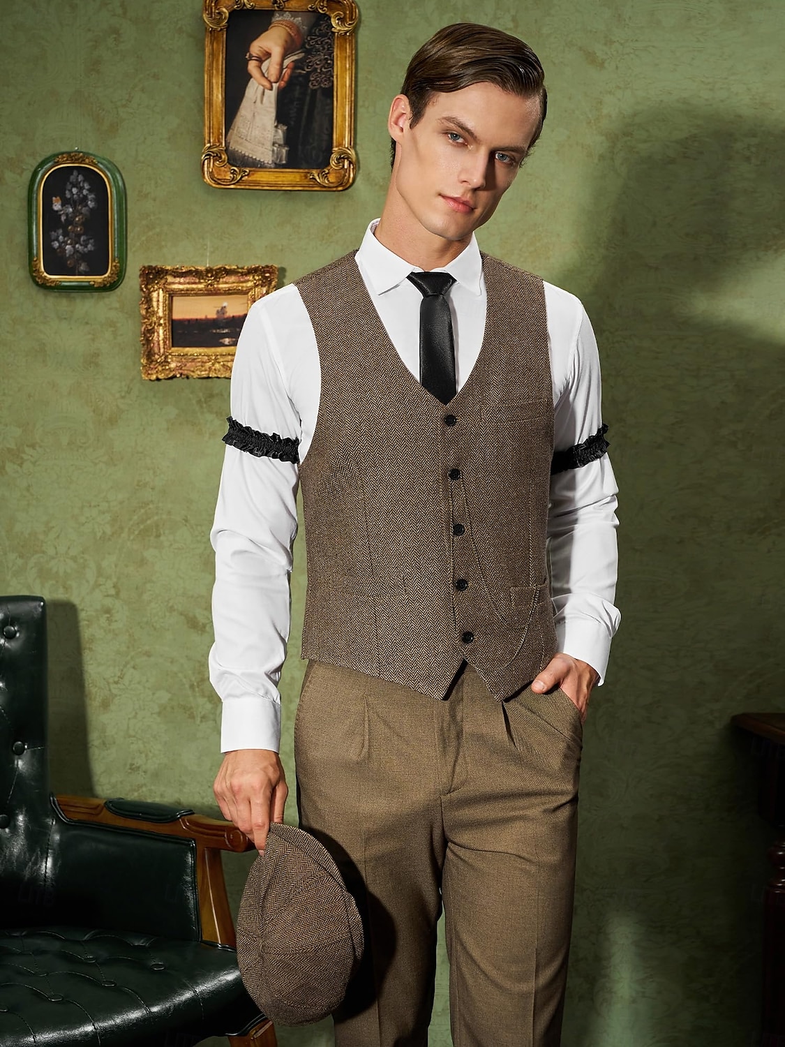 Retro Vintage Roaring 20s 1920s Outfits Waistcoat Accessories Set Gentleman Gangster Fancy Dress Men's Carnival Costume 8 PCS Christmas Halloween Carnival Masquerade Cocktail Party Theme Party Adults' 2025 - $47.99 –P4