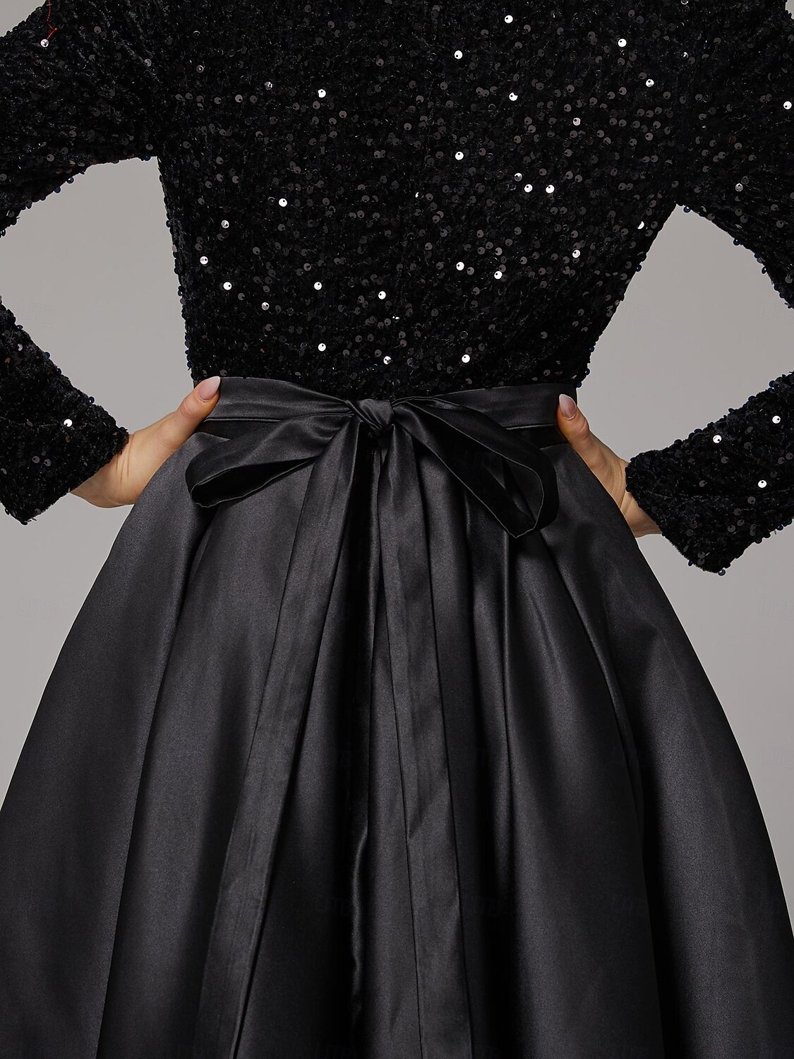 Ballkleid Abendkleid Elegantes Kleid Hochzeitsgast Geburtstag bodenlang langärmlig V-Ausschnitt Taschensatin mit Pailletten-Tasche 2025 - $180.99 –P6