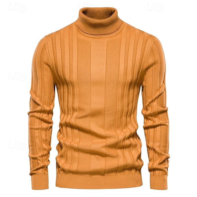 Herre Genser Pullover genser Strikketøy Riflet Strikke Vanlige topper Fargeblokk Rullekrage Strikketøy Nøytral utendørs Klær Vår & Vinter Svart Gul S M L 2025 - $16.99 –P1