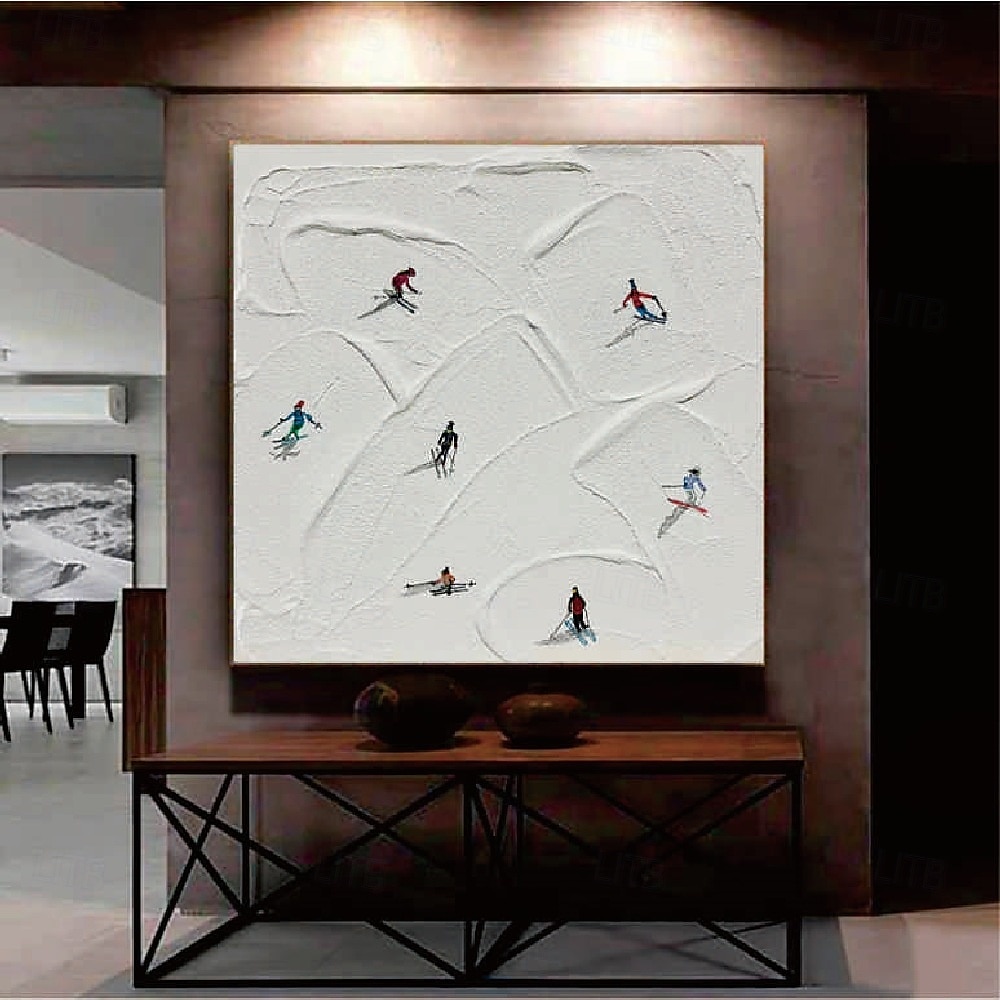 Skisport Leinwandgemälde handgemachte Winterdekoration Textur Skifahren Ölgemälde handgemalte Wandkunst Weihnachtsgeschenk Skifahrer auf schneebedeckten Bergen Kunstgemälde weißer Schnee Skifahren 2025 - $116.99 –P2