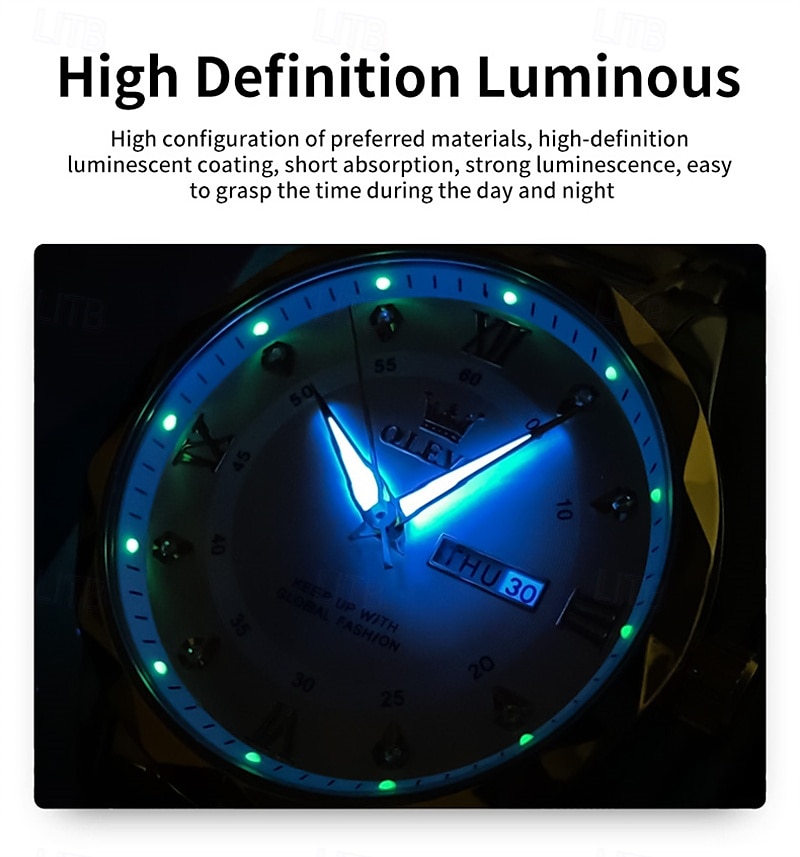New Olevs Brand Men'S Luminous Commercial Business Steel Belt Watch Calendar Week Display Fashion Trend Waterproof Simple Leisure Quartz Watch Diamond-Shaped Mirror Sports Watch 2026 - $38.99 –P8