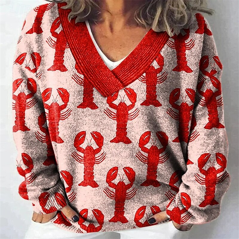 Women's Blouse Color Block Print Casual Long Sleeve V Neck Regular Tops Daily Print Red Blue Green Light Blue Winter 2025 - $47.99 –P1