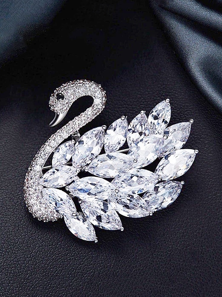 broșă elegantă cu lebădă cu ornamente cu strass - ac de cristal strălucitor pentru femei, perfectă pentru ținute formale și pentru cadouri 2025 - $9.99 –P3