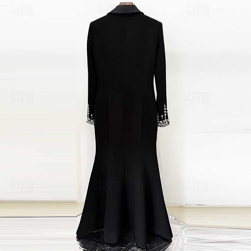 Blazer Preto e Branco A-Line Vestido de Festa Vintage Vestido de Terno Formal Casamento Comprimento do Chão Manga Longa Gola Camisa com Glitter de Strass 2025 de 2025 por $199.99 –P4