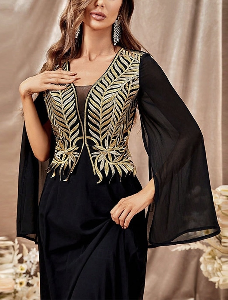 Abito da soirée a linea A elegante per matrimoni con strascico  strascico a spazzola maniche lunghe scollatura a V in chiffon con glitter del 2025 a $91.99 –P4