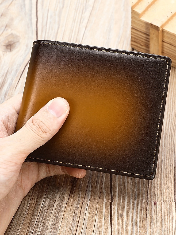 męski portfel ze skóry naturalnej z blokadą RFID – smukły, składany na pół design z wykończeniem gradientowym, najwyższej jakości skóra bydlęca, dostępny w kolorze brązowym, czerwonym i czarnym 2025 - $26.99 –P2