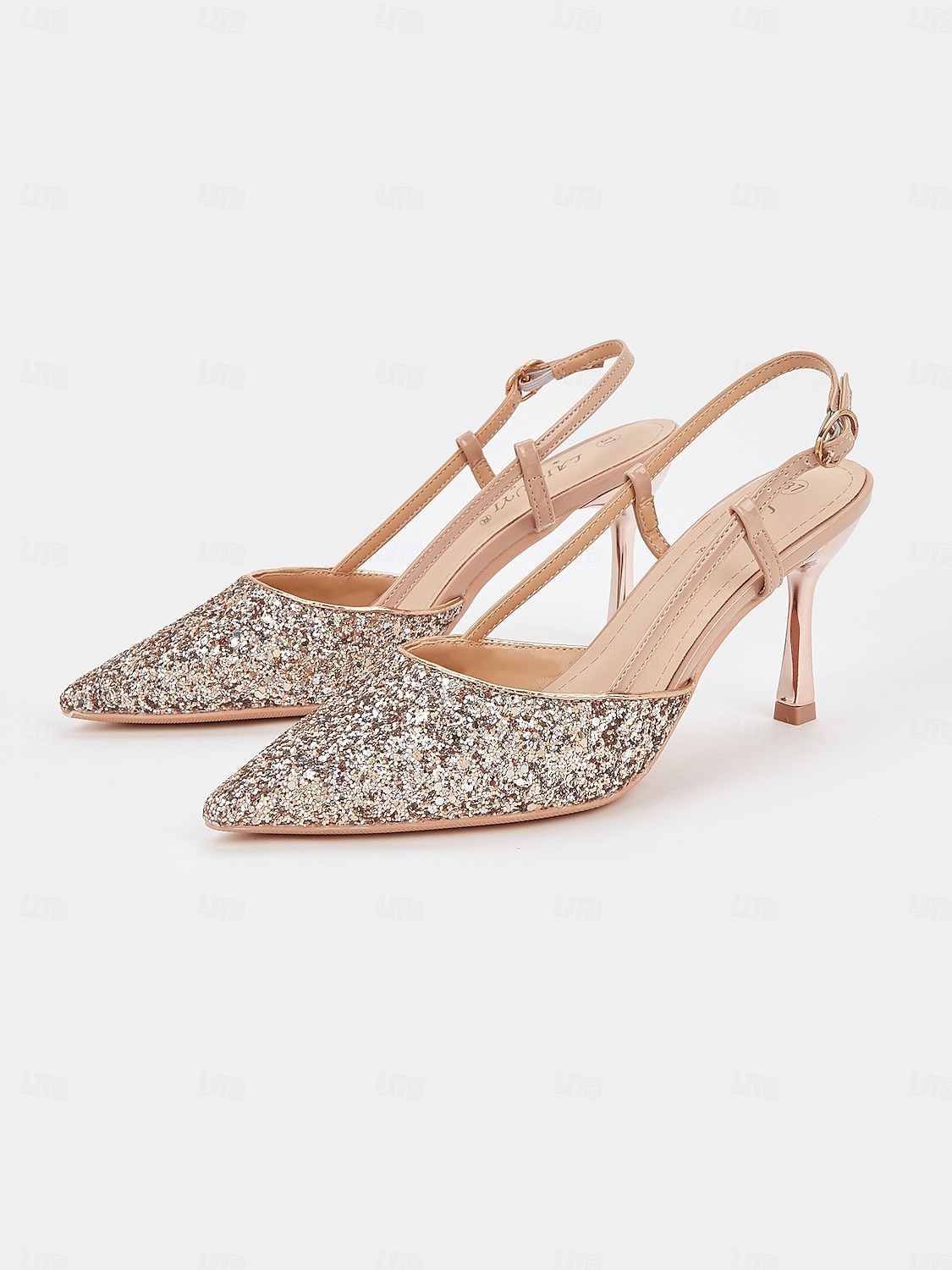 csillogó rózsa arany slingback sarkú cipő állítható bokapánttal és női cicasarkú - ideális esküvőkre és különleges alkalmakra 2025 - $54.99 –P6