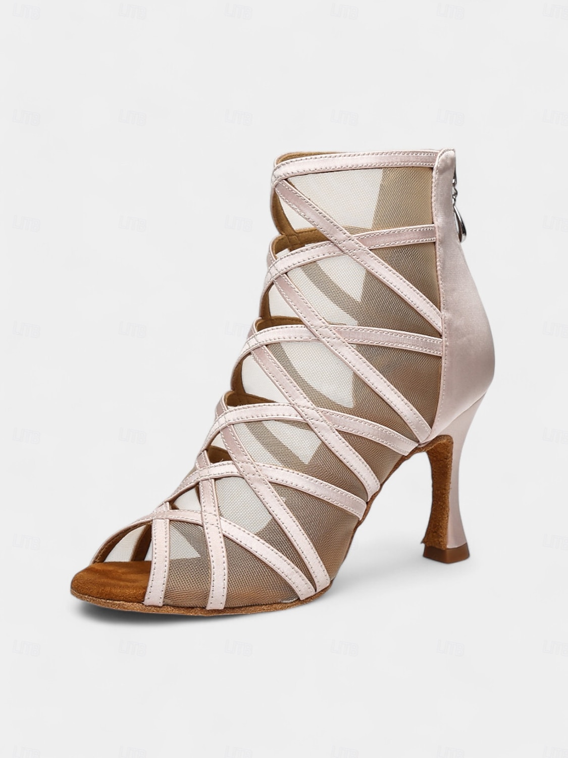 Women's Black Mesh Strappy Latin Dance Shoes with Soft Suede Sole, Back Zipper and Open-Toe Design - Elegant High Heels for Salsa, Tango, and Ballroom 2025 - $59.99 –P9