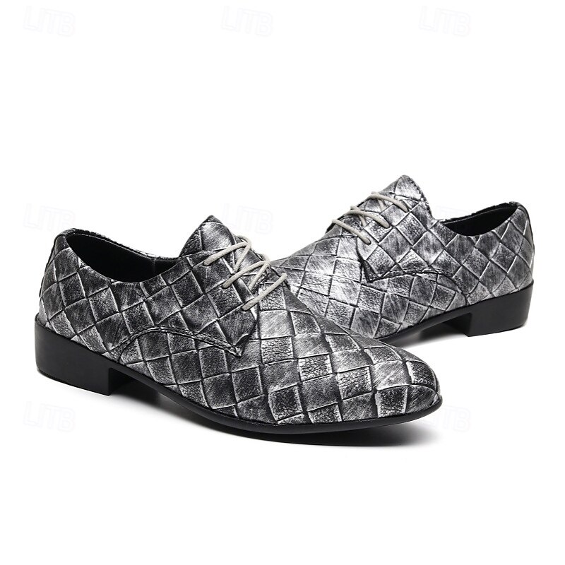 sapatos oxford masculinos de couro sintético com padrão trançado e design de cadarço - calçados formais elegantes para negócios, casamentos e eventos especiais de 2025 por $46.99 –P1