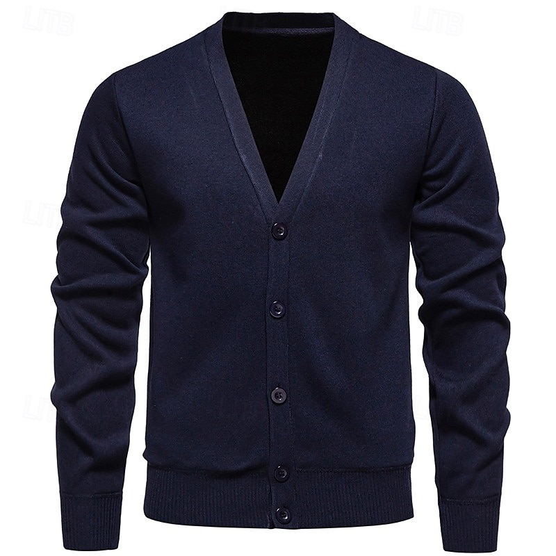 Hombre Chaqueta de Punto Suéter recortado Suéter de punto Estriado Tejer Regular Abotonar Bolsillo Color sólido Escote en Pico Moda Clásico Vacaciones Ropa Cotidiana Ropa Otoño invierno Rojo tinto 2025 - $31.99 –P6