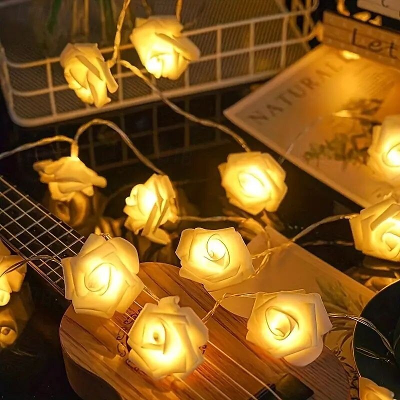 joulujuhlat ystävänpäivä ruusunauha valot 20.10.40 led 7cm tekoruusu akkukäyttöinen loma syntymäpäiväjuhla romanttinen tunnelma kodin sisustus 2025 - $7.99 –P14