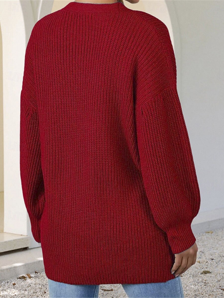 Dames Trui Vest Casual Zacht Heldere kleur Geribd Open voorzijde Zak Gebreid Lange mouw Normale tops breien Buiten Dagelijks Weekend Blozend Roze Rood Herfst Winter 2025 - $29.99 –P2