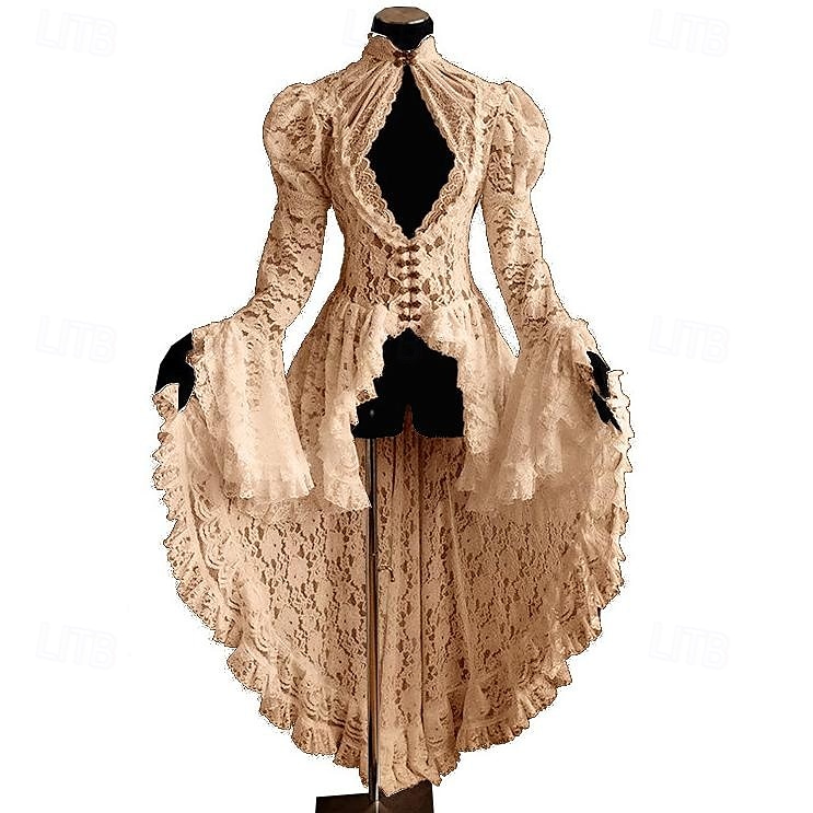 Lace Ruffle Tailcoat Medieval Renaissance Vintage Dress Women's Costume Vintage Cosplay Party Long Sleeve Dress Masquerade 2025 - $89.99 –P4
