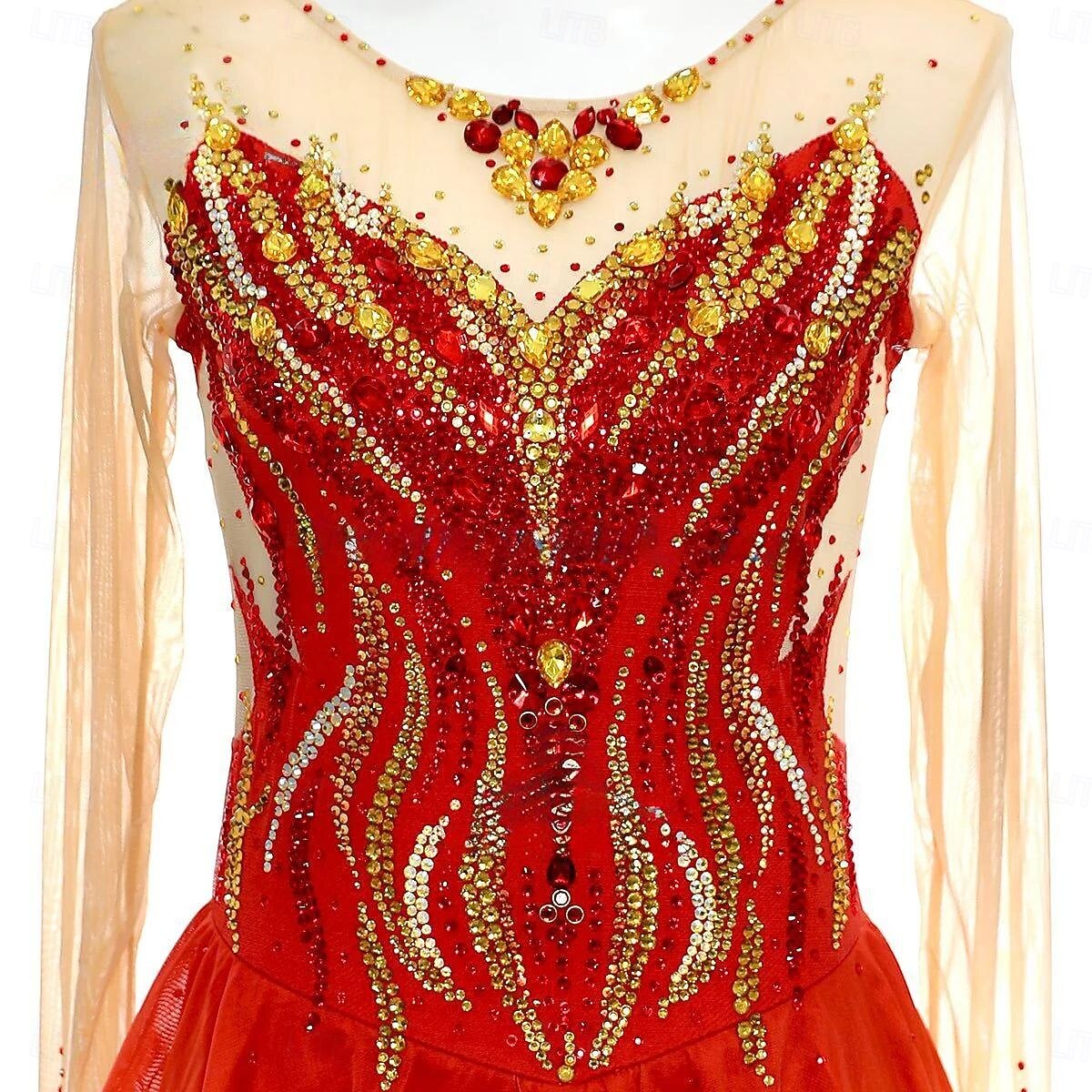 Eiskunstlaufkleid Damen Mädchen Eislaufen Kleid Rot Asymmetrischer Saum Netzstoff Hohe Elastizität Training Wettbewerb Eiskunstlaufkleidung Klassisch Kristall / Strass Langarm Eislaufen Eiskundstlauf 2025 - $235.29 –P5