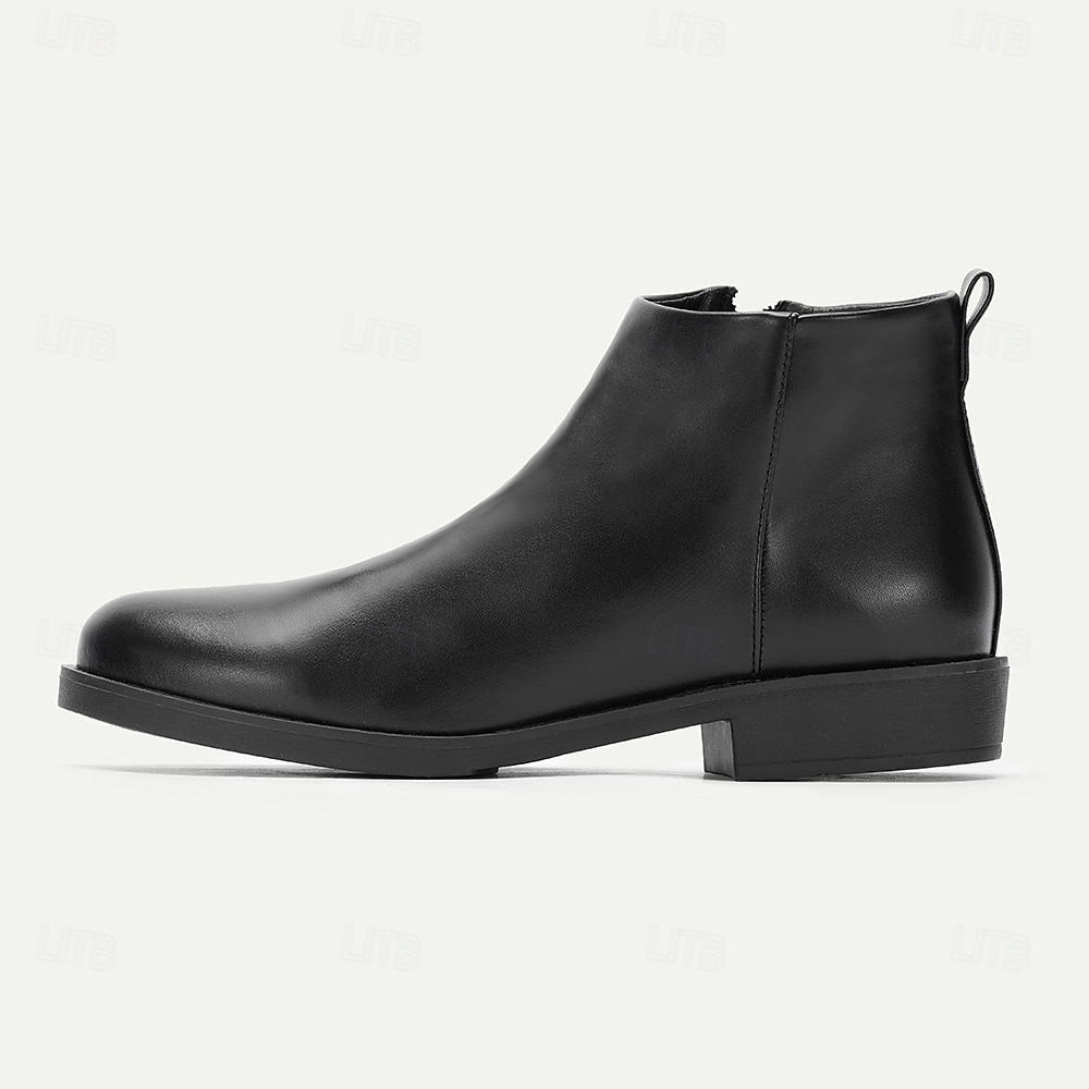 Men's Classic Black Ankle Boots – Sleek Minimalist Design with Side Zip, Comfortable Everyday Footwear for Fall & Winter 2025 - $54.99 –P3