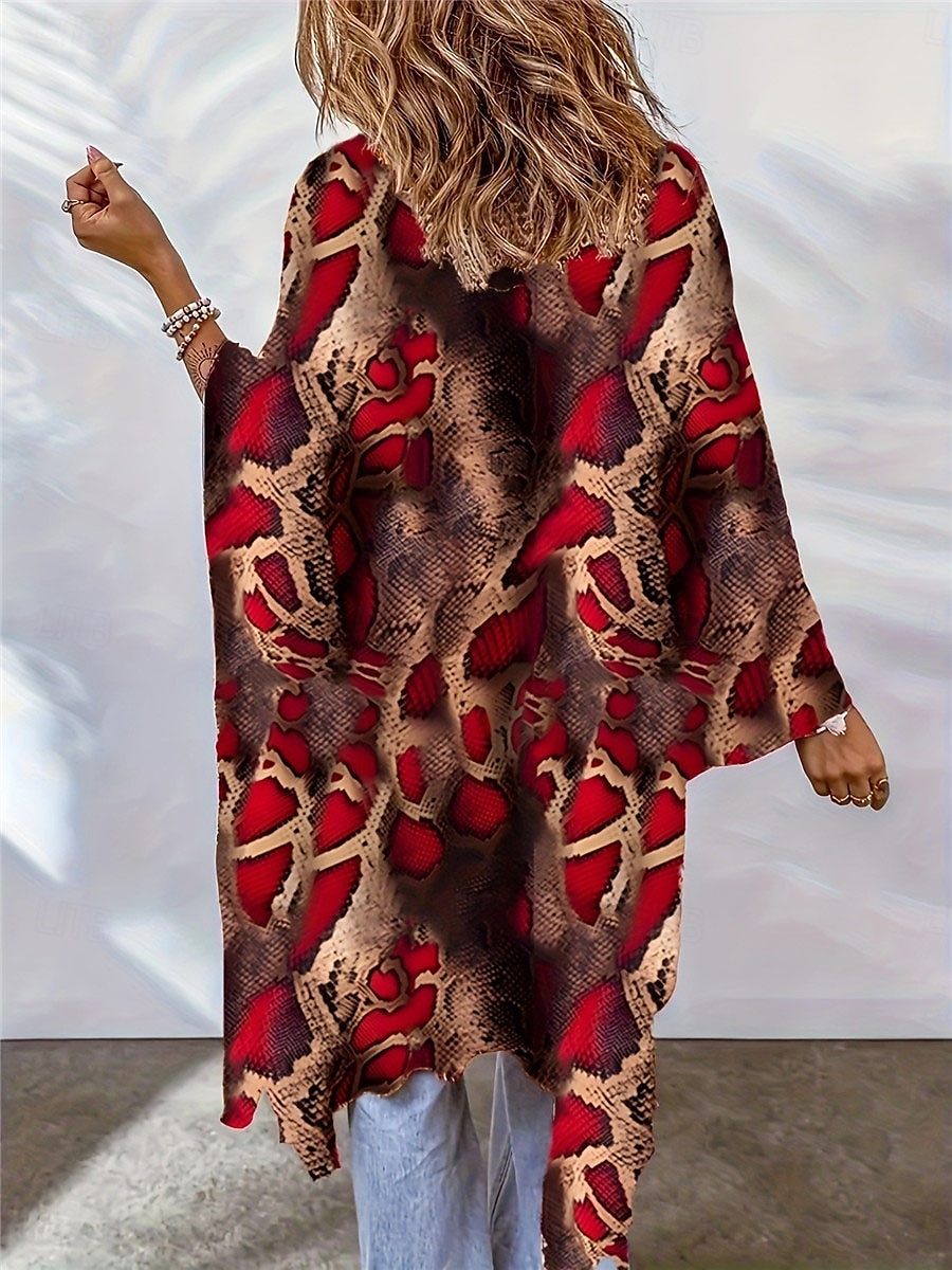Robes de chambre habillées Vestes habillées Femmes Extérieur Rue Tenue quotidienne Élégant Occasionnel Imprimé Long Manteau Noir Violet Orange Printemps Automne Ouvert devant Sans Col Coupe régulière de 2025 ? $21.99 –P4