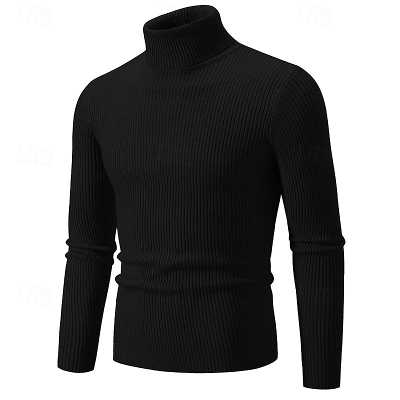 Herren Pullover Gerippt Stricken Standard Strick Schmaler Schnitt Glatt Rollkragen Moderne zeitgenössische Arbeit Freizeitskleidung Bekleidung Winter Frühling & Herbst Schwarz Weiß M L XL 2025 - $25.99 –P8