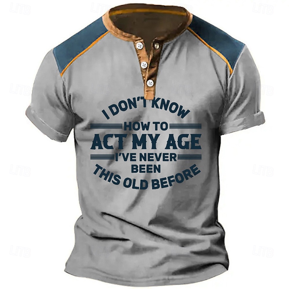 Pánské Grafika Písmeno Tričko Henley Krátký rukáv 3D tisk Módní Designové Pohodlné Venkovní Denní Léto Modrá Trávová zelená Khaki Armádní zelená Šedá Henley Tričko Henley 2025 - $23.99 –P3
