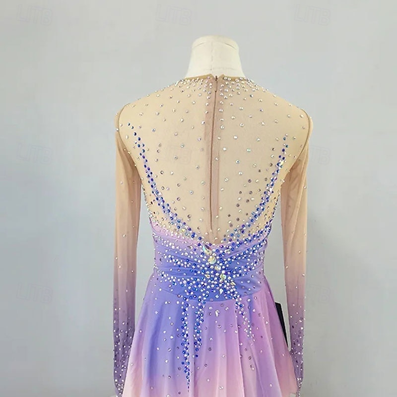 Eiskunstlaufkleid Damen Mädchen Eislaufen Kleid Rosa Asymmetrischer Saum Netzstoff Hohe Elastizität Training Wettbewerb Eiskunstlaufkleidung Klassisch Kristall / Strass Langarm Eislaufen Eiskundstlauf 2025 - $256.39 –P3