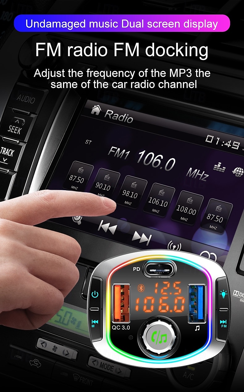 2025年 pd18 FMトランスミッター カーMP3プレーヤー デュアルUSBハンズフリーBluetoothアダプター コレクション – $43.99 –P8