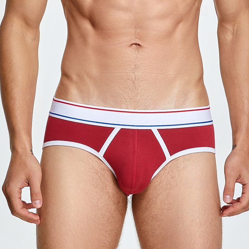 Homme 1 pc Slips Caleçon Patchwork 90% coton Respirable Doux Confortable Bloc de couleur Taille Basse Jaune Rouge de 2025 ? $10.49 –P15