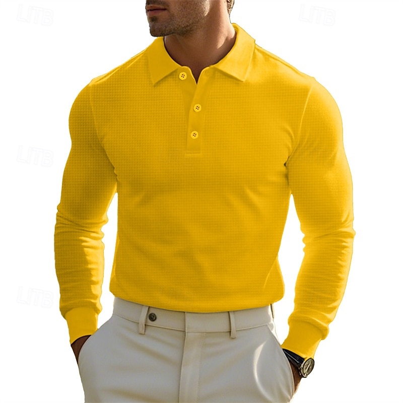 Men's Corduroy Shirt Golf Shirt Work Casual Lapel Long Sleeve Basic Modern Solid Color Buttons Spring &  Fall Regular Fit Wine Black White Yellow Sky Blue Light Grey Corduroy Shirt 2025 - $18.99 –P15