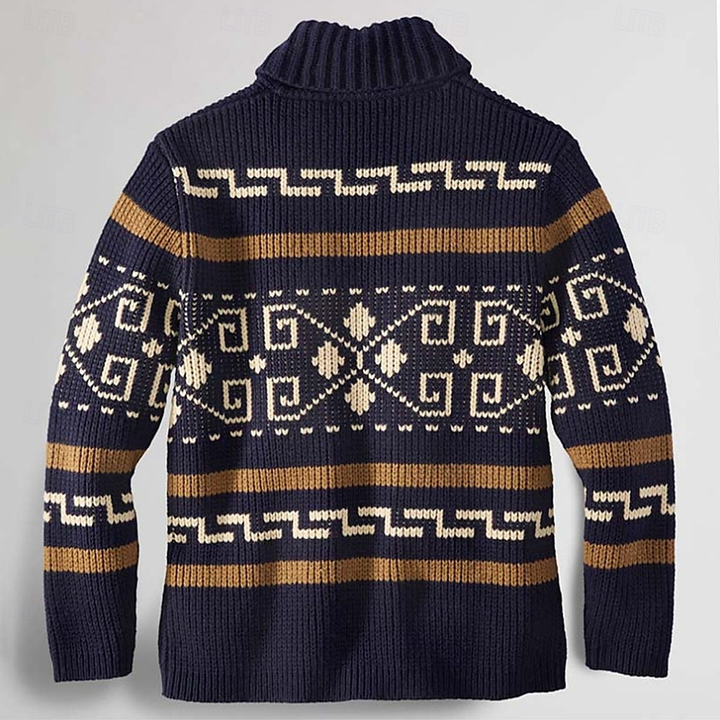 Pánské Žakárový svetr Svetr Cardigan Svetr Fair Isle Svetr na zip Pletený Cardigan Plést Zip Etno Polostojatý límec Módní Klasické Venkovní Dovolená Oblečení Pokles ramene Podzim zima Námořnická mod 2025 - $46.99 –P3