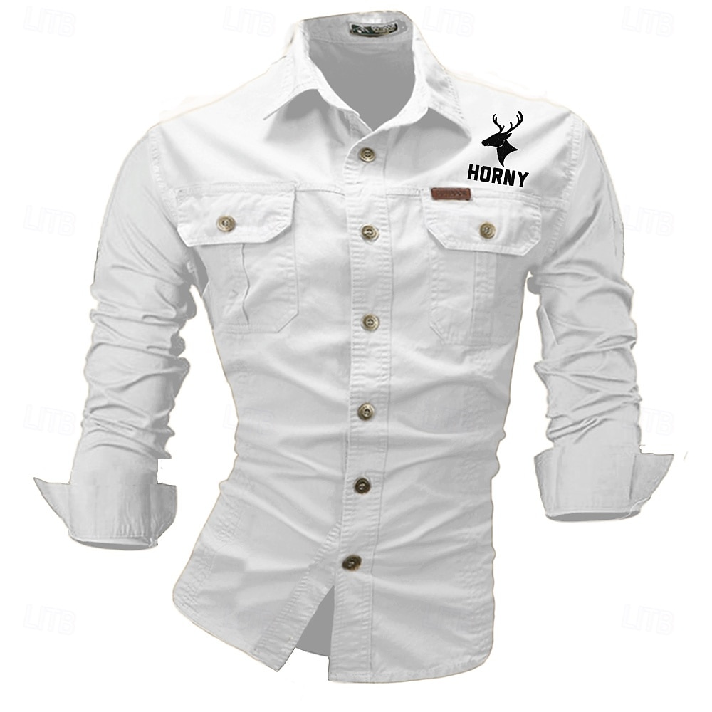 Per uomo Renna Cervo Camicia da lavoro Camicia Western Camicia cargo Manica Lunga Western Casual Uscire Caccia Primavera Autunno Collo ripiegato Stampato Nero Bianco Verde militare Rosso Blu del 2026 a $29.99 –P6