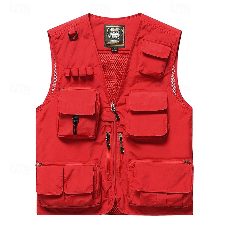Herren Weste für Wanderer Wander-Fleeceweste Ärmellos Weste Außen Atmungsaktiv Komfortabel Mehrere Taschen Polyester Schwarz Armeegrün Rot Jagd Angeln Klettern 2025 - $29.99 –P11
