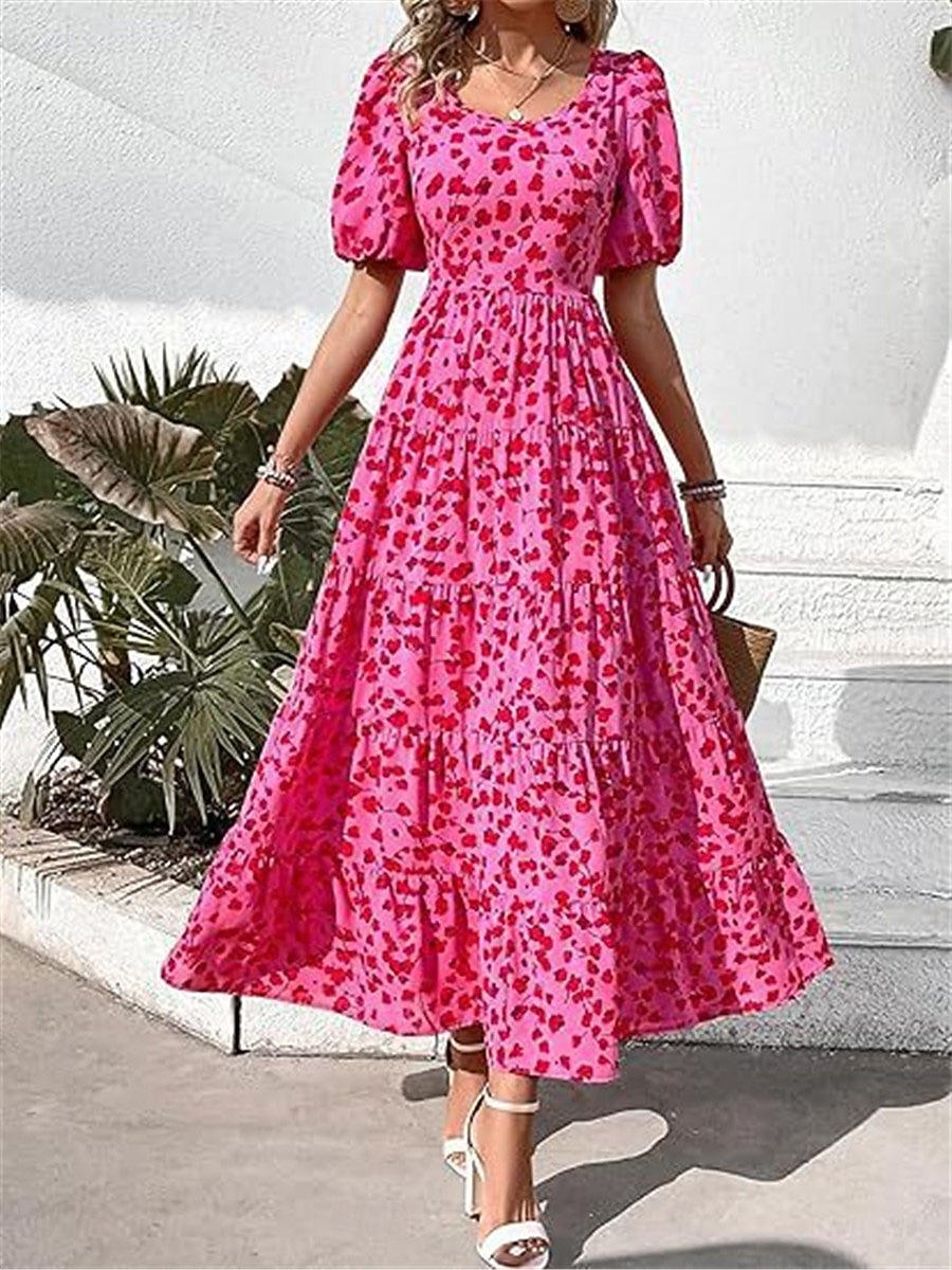 abito lungo da donna leopardato con scollo rotondo e maniche corte estate primavera del 2026 a $31.99 –P1