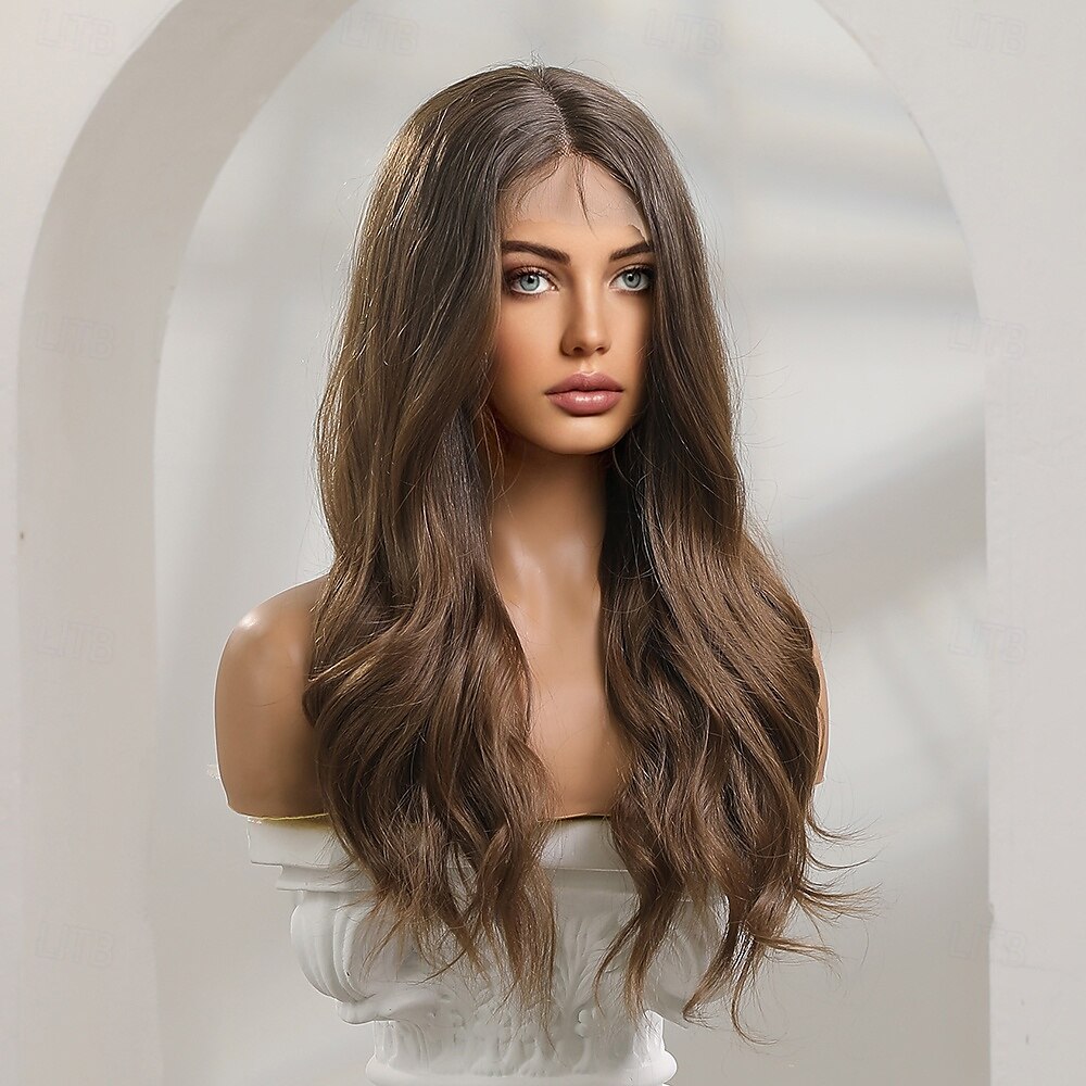 Pruik van synthetisch kant Gekruld Stijl 26 inch(es) Donkerbruin Middelste stuk 13x5x1 Lace Front Pruik Dames Pruik Lichtbruin 2025 - $109.99 –P10
