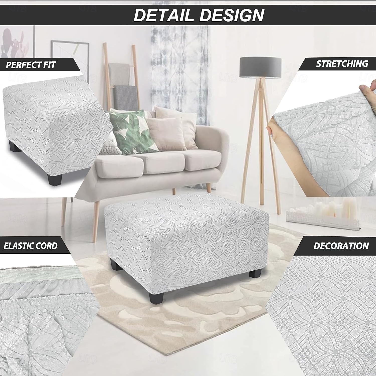 Copri pouf quadrato, copri pouf spesso ed elastico di grandi dimensioni per pouf quadrati di grandi dimensioni, copri mobili extra large e copri poggiapiedi per l'arredamento del soggiorno del 2025 a $12.49 –P2