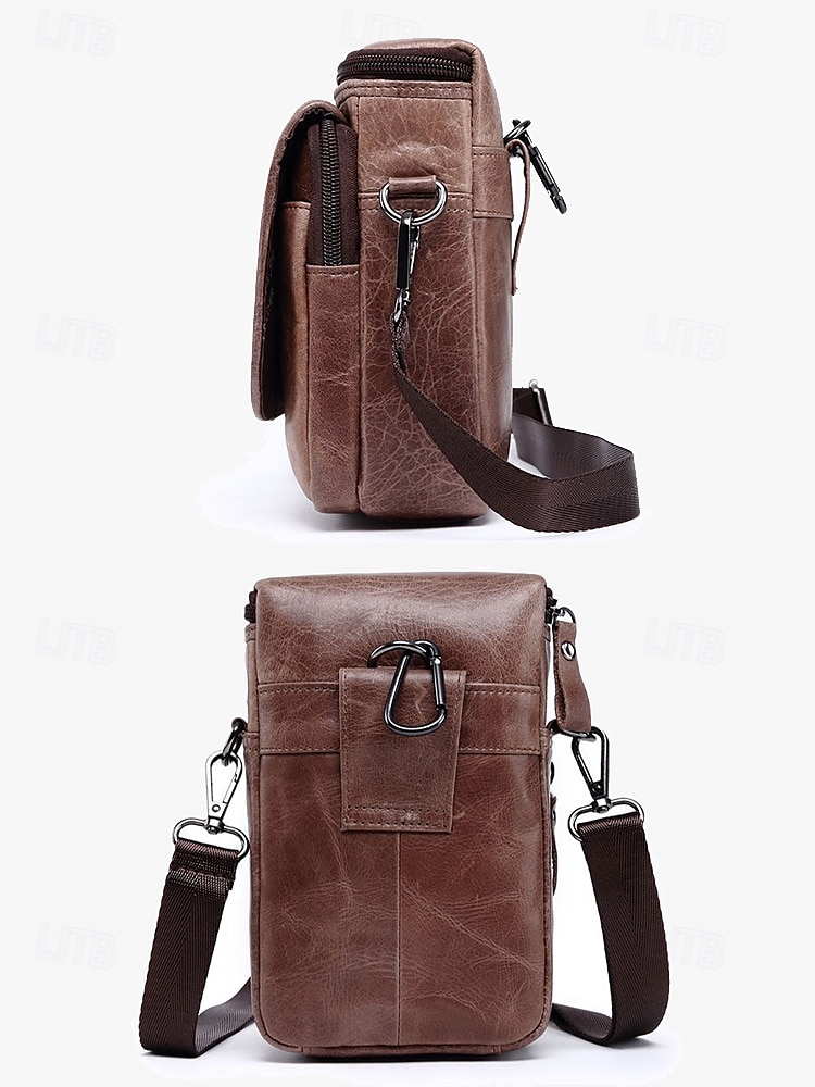 borsa a tracolla vintage in pelle marrone per uomo – borsa a tracolla compatta con scomparti con cerniera e tracolla regolabile per l'uso quotidiano del 2025 a $29.99 –P4