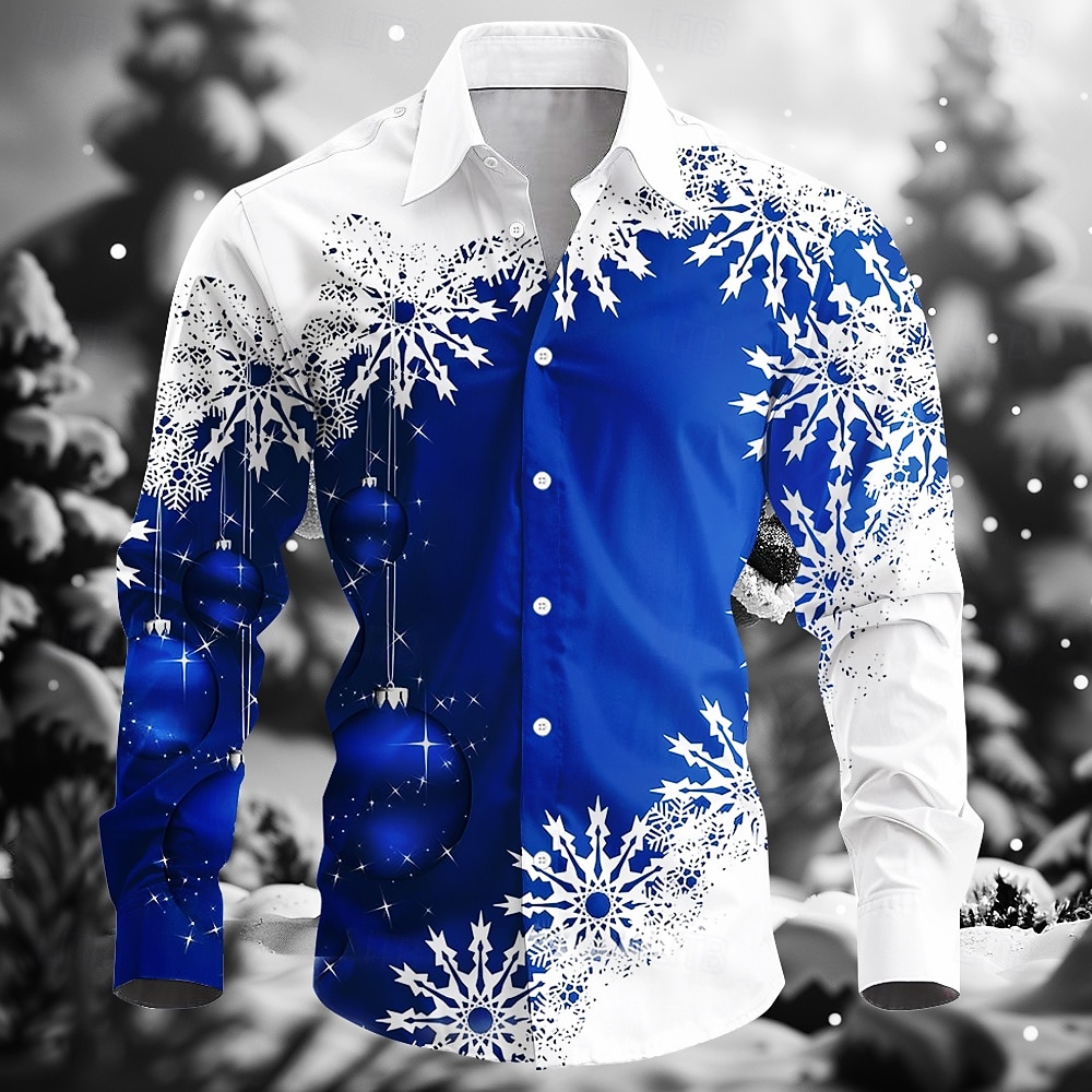 Crăciun Bărbați Fulg zăpadă Cămașă de designer Manșon Lung Stațiune Moda Casual Crăciun Petrecere Iarnă Primăvara & toamnă Răsfrânt Guler Cămașă Butonul sus Albastru piscină Roșu-aprins Mov Trifoi 2026 - $28.99 –P4
