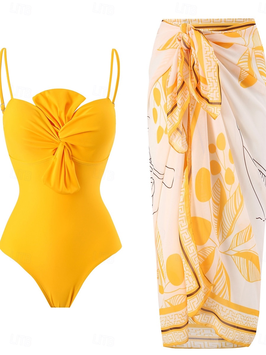 Dam Badkläder En bit 2 st Monokini Byxa Baddräkt knyt fram Öppen rygg Magkontroll Hög midja Smal Semester Standkläder Blommig Grafisk Halterneck Ärmlös Baddräkter 2025 - $52.99 –P7