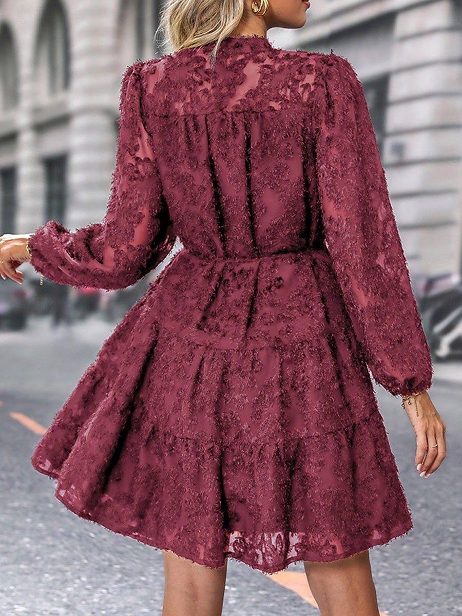 Damen Spitzenkleid Minikleid Spitze Patchwork Brautkleider schlicht Ständer Langarm Schwarz Wein Grün Farbe 2025 - $34.99 –P2