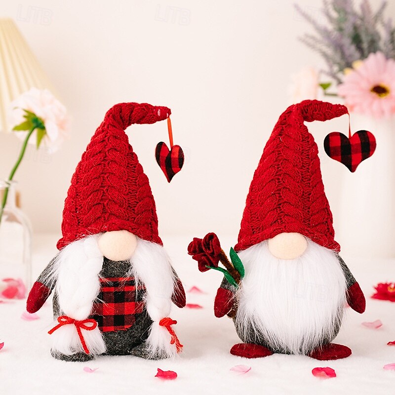 Valentine's Day Gnome Decor, Love Gnome with Heart and Roses, Romantic Plush Mr. and Mrs. Gnome for Tiered Tray Decor, Perfect Holiday Gift 2025 - $11.99 –P1