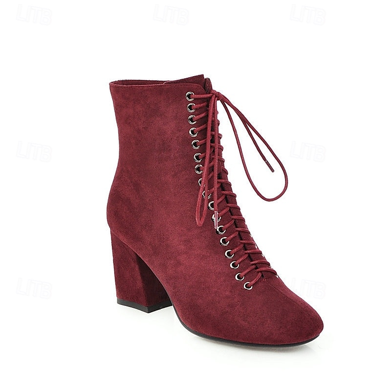 Burgunderfarbene Damen-Schnürstiefeletten mit Blockabsatz – schickes und wandlungsfähiges Schuhwerk für Herbst-Outfits und Freizeit 2025 - $59.99 –P1